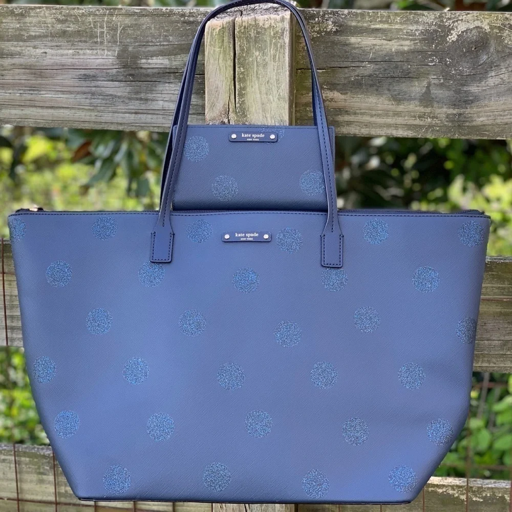 Kate Spade ♠️ Navy Blue Dot 🔵 Tote Bag Wallet Set